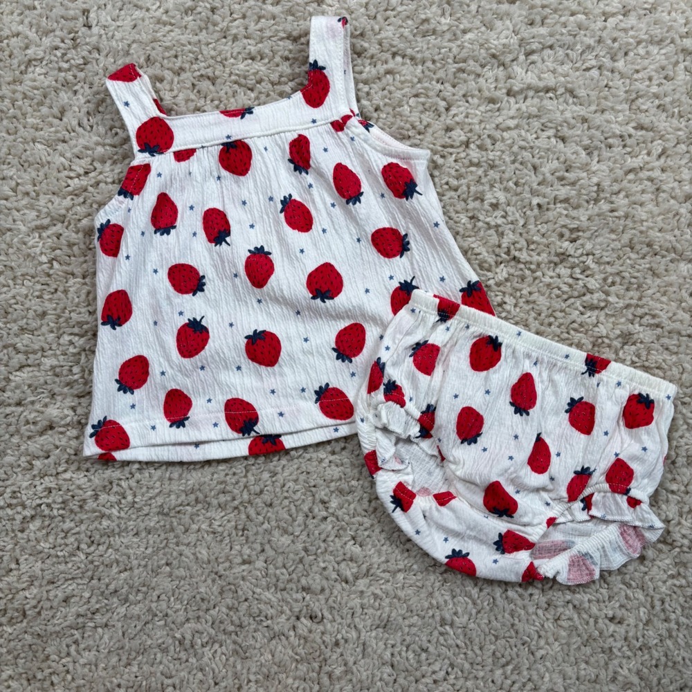 Carter's Child of Mine Strawberry Set Baby Girls 3-6M White Red Excellent Outfit